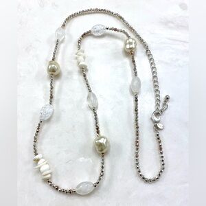 Chico's Pearl & Crystal Mixed Bead Necklace in White and Silver